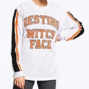Victoria Secret PINK 2018 Halloween White Campus Shirt Resting Witch Face Size L